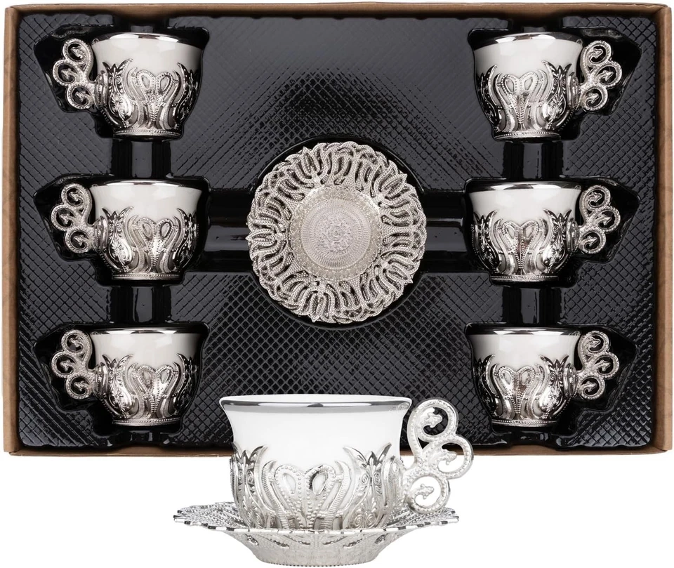 Подлинный турецкий кофе чашки комплект, 6 фарфоровых чашек и блюдца - Изображение 3 из 4