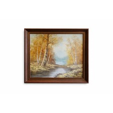 Vintage Oil Painting River Landscape Silver Birch Trees Signed Grenon