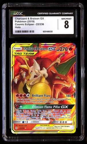 CGC 8 Charizard & Braixen GX 22/236 Pokémon Cosmic Eclipse 2019 English