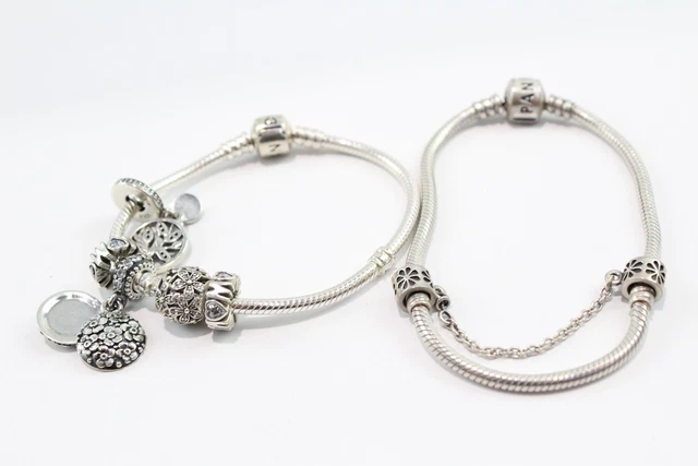 28 Pandora Sterling Silver Bracelet Safety Chain Charms Tree Sweet Mother x 2