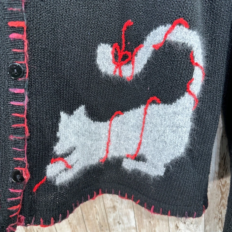 Suéter Cárdigan Coldwater Creek Negro Hilo Gato Bordado XL Foto 3 de 4