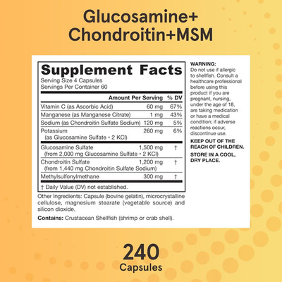 Glucosamine, Chondroitin, and MSM Capsules; Joint Support Supplement with Vit...