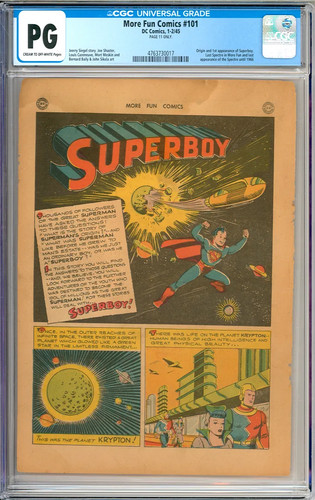 More Fun Comics #101 Origin & 1st App. Superboy Golden Age DC 1945 CGC PG 11