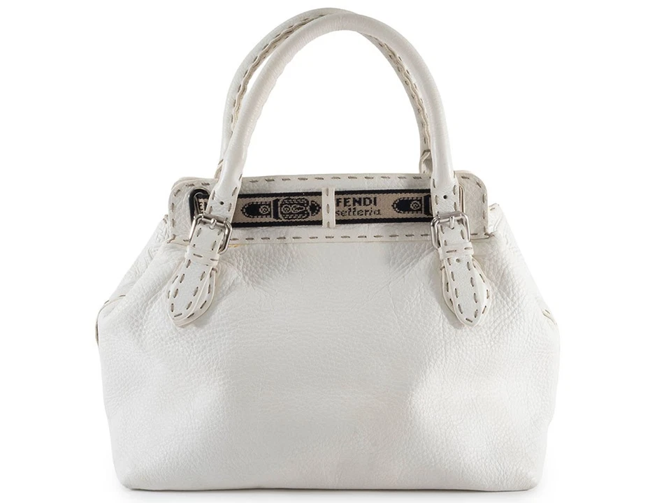 FENDI Selleria Villa Borghese Leather White Tote Bag Handbag Pre-owned Authentic - Image 2 of 4