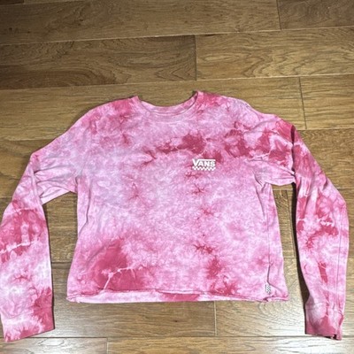 VANS Unisex Pink Tie-Dye Crew Neck Pullover Long Sleeve Sweatshirt w/ Logo, L