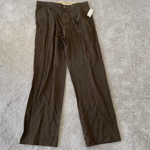 NWT Tommy Bahama Pants Mens 32X32 Grayston Brown Flat Front Chino Casual Silk