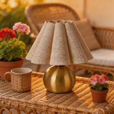 Gold Metal Table Lamp with Pleated Shade for Warm and Romantic Ambience