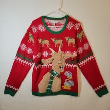 Jolly Sweaters Ugly Christmas Sweater Goat Beer Red Green Mens Large