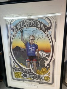 Lance Armstrong Le Tour de France Champion 1999-2003 Poster Signed Framed 28x41"