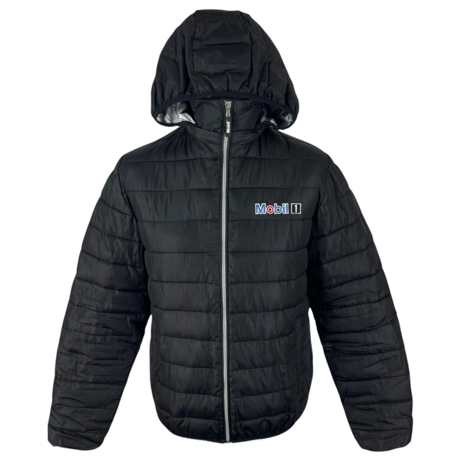 Mobil 1 Jacket Small Men's Black Polyester Vintage Racing Car Jacket Puffer