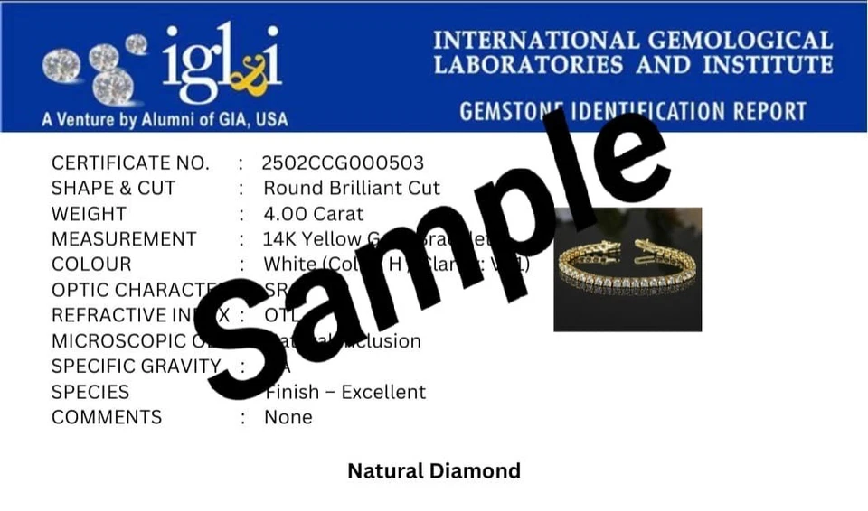 4.00 Ct Round Cut Natural Diamond Tennis Link Bracelet 14K Solid Yellow Gold 7.5 - Image 4 of 4