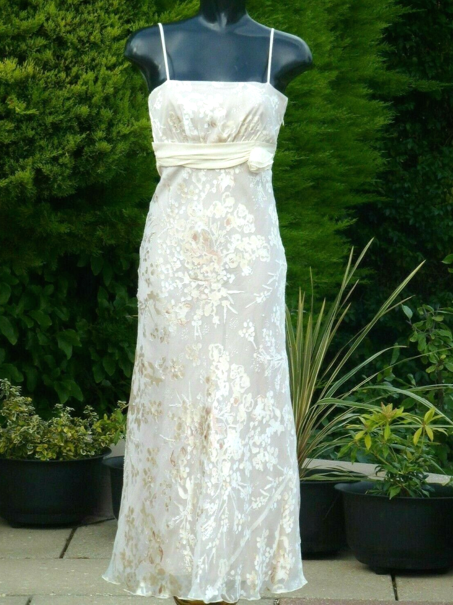 Monsoon Marie Devore Champagne Ivory Sequin Silk Dress 10 UK