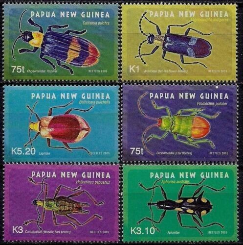 PAPUA NEW GUINEA 2005 INSECTS , BEETLES Sc 1182-1187 , MNH - Afbeelding 1 van 1