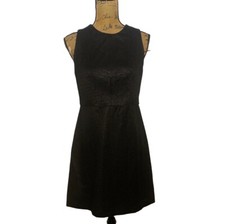 Ann Taylor LOFT Dress 4 Black Silver Metallic A Line Peekaboo Lace Back Party