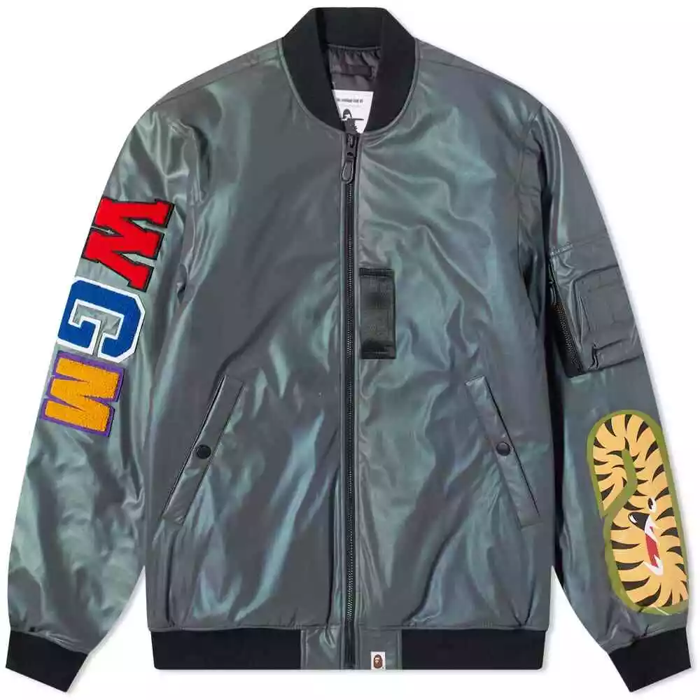 A BATHING APE BAPE MA-1 AURORA SHARK LOOSE FIT MEN BOMBER JACKET  001HJI301006M