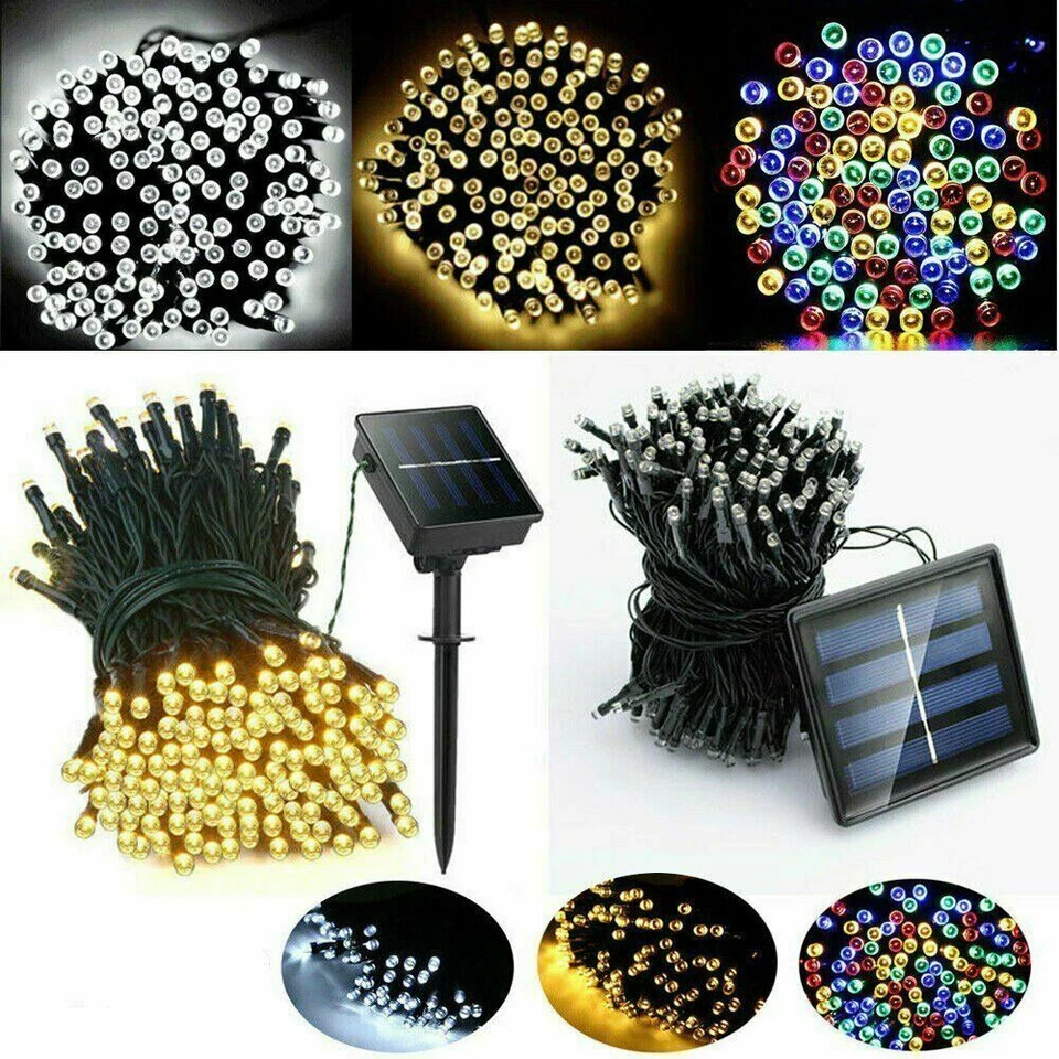 Solar Panel Powered 100-500LED Fairy String Lights Outdoor Garden Christmas Tree - Image 4 of 4