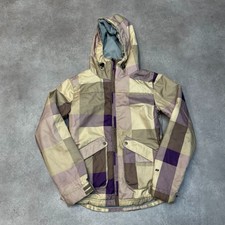 Billabong Ski Jacket Womens Checkered Full Zip Puffer Coat, Brown Small
