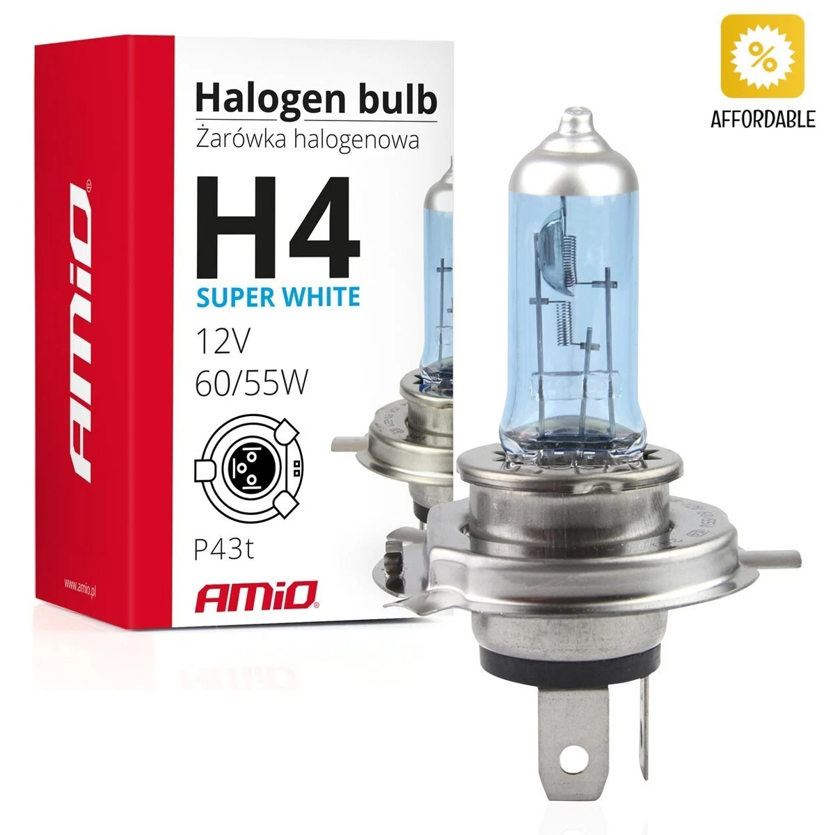 Car Halogen Bulb H4 12V 60/55W P43t UV filter (E4) Super White High And Low  Beam