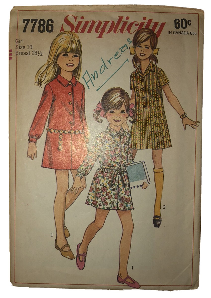 1968 Simplicity 7786 Bust:28.5 Size:10 Girls' & Chubbies' Shirt
