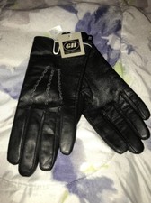 NWT GII Womens Black Leather Gloves White Stitching XL