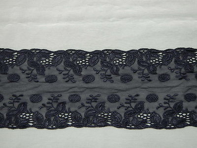 Embroidered Black Nett Lace Trim 120mm (12cm) x2.5mts (SELD)