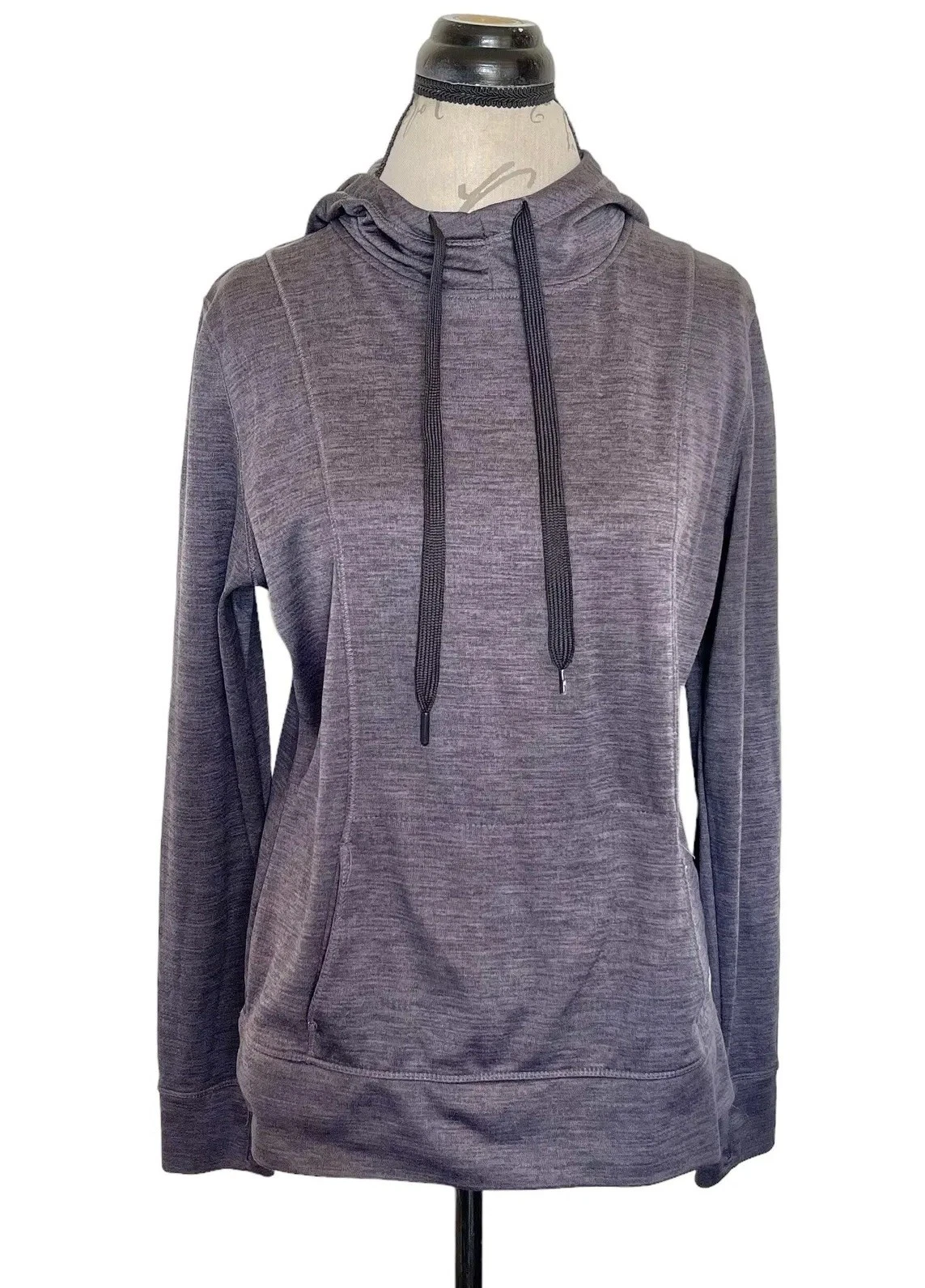 VETEMENTS Avia Top Taglia Large Viola con Cappuccio Burn Out Pullover Coulisse Foro Pollice