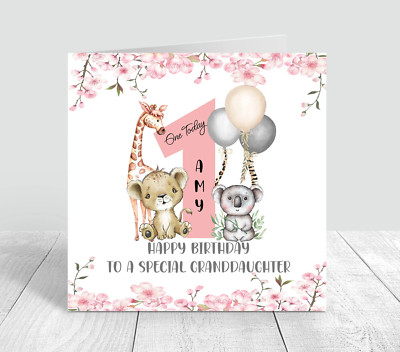 Personalisierte 1. Safari Geburtstagskarte Mädchen Handarbeit erster Geburtstag Karte Schwester