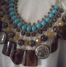 TURQUOISE DYED HOWLITE TIGER EYE STATEMENT NECKLACE - GREAT COLORS