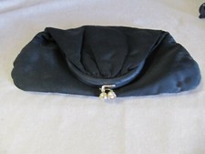 VINTAGE JR USA BLACK FABRIC EVENING BAG WITH RHINESTONE CLASP VERY GOOD COND.