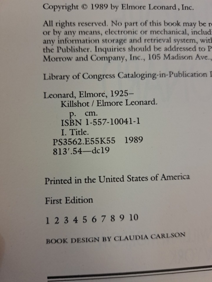 1st Print1st Edition 1989 HCDJKillshotElmore LeonardVTGCrime