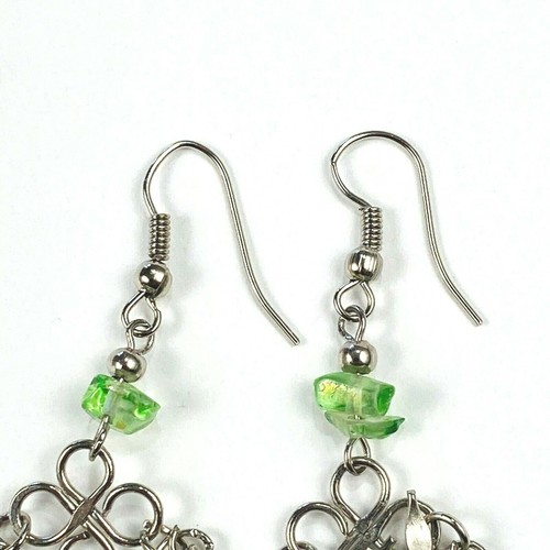 Spirit of Nature Polished Green Chip Stone Crystal Drop Dangle Handmade Earrings - Picture 4 of 4
