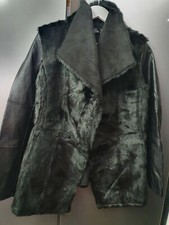 Esmara By Heidi Klum Faux Fur Jacket With Faux Leather Sleeves Uk8 Eu36 Black