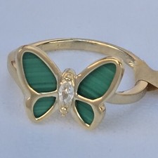 real 14k solid Yellow Gold Green Butterfly ring size 7