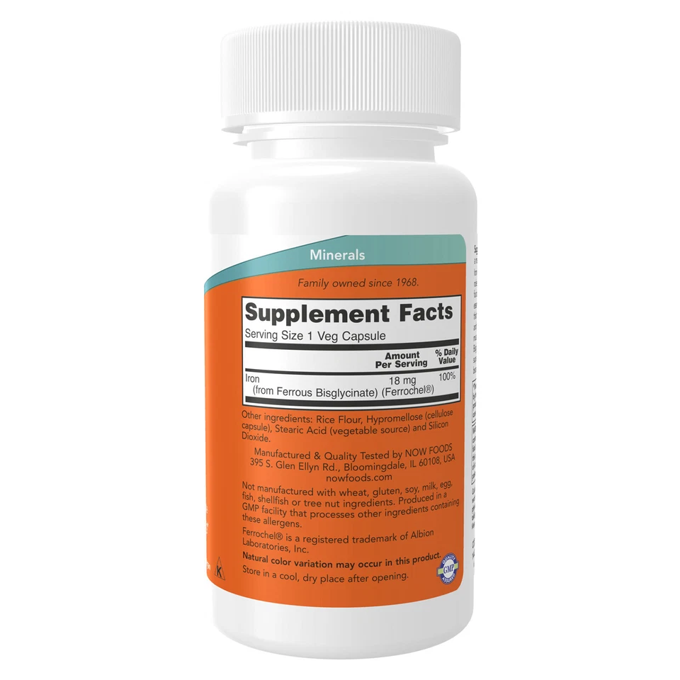 NOW FOODS Hierro 18 mg 120 Cápsulas Vegetales Foto 2 de 4