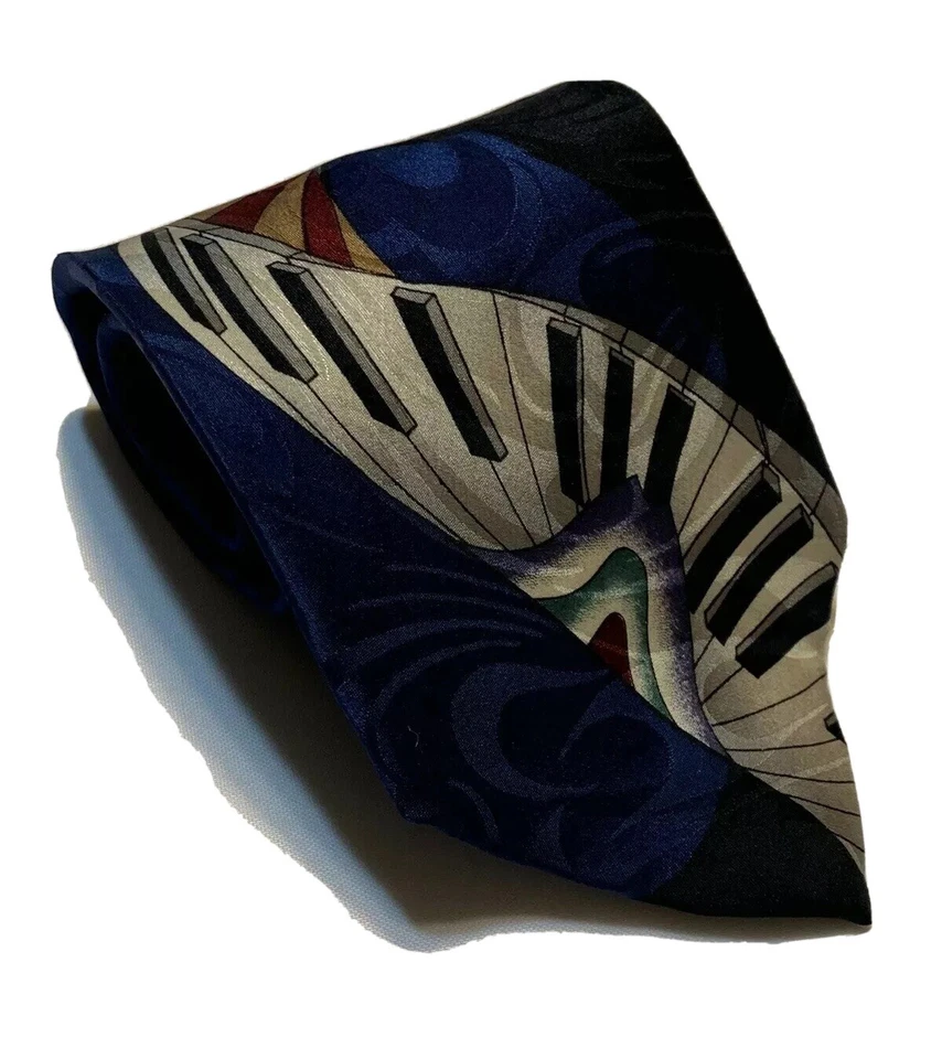 Corbata Musical Vintage LLAVES PIANO Contemporánea Azul Negro Dorado Granate Corbata Seda Foto 2 de 4