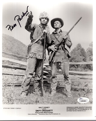 FESS PARKER HAND SIGNED 8x10 PHOTO     WITH BUDDY EBSEN   DAVY CROCKETT      JSA