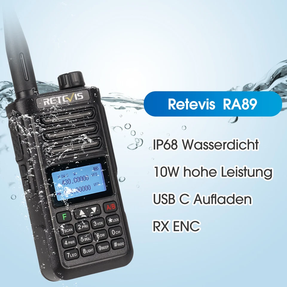 Retevis RA89 Amateurfunkgerät Wasserdichtes IP68 2500mAh Akku Dualband Funkgerät - Bild 3 von 4