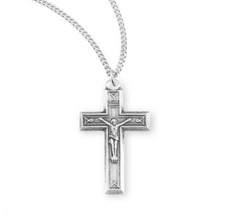 Engraved Sterling Silver Crucifix Features 24in Long chain