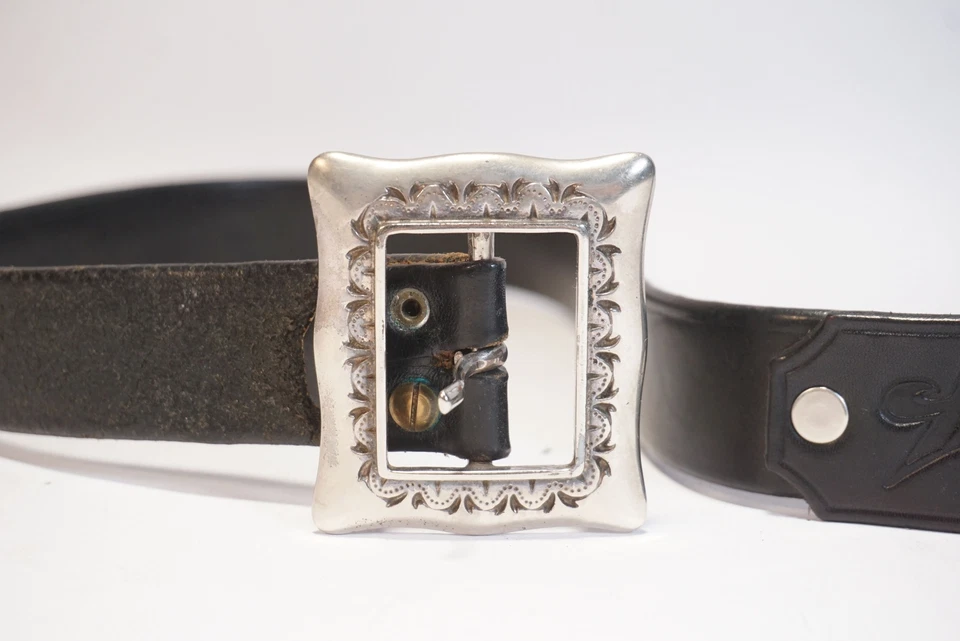 Ceinture En Cuir Vintage Harley Davidson Noire Environ 92 Cm Boucle Argentée - Photo 2/4