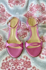 Ann Taylor Satin Open Toes Ankle Straps  3 1/4 Inch Heel - 6.5M New