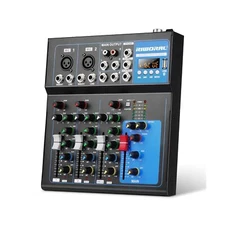 4 Channel Audio Interface USB Audio Mixer Sound Board Mixing Console Built In...