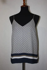 H&M Sz 6 Beige Navy Blue Geometric Lined Camisole Tank Top Spaghetti Strap