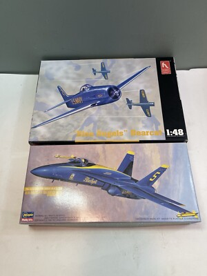 Lot of 2 Blue Angels Airplane Model Kits Hobby Craft 1:48 Bearcat & 1/72 Hornet
