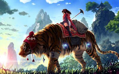 Anime fantasy girl china tiger necklace manga girls art Playmat Gaming Mat