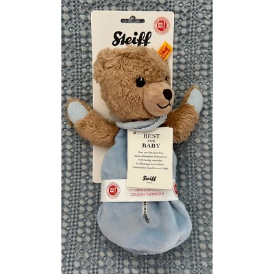 Steiff BEST for BABY Heat Cushion Bear Plush Toy Blue Striped 9 inch