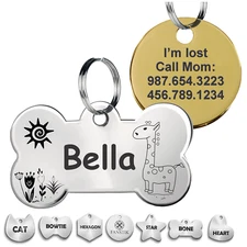 Pet ID Tag, Customized Dog Tags, Cat Tags, Engraved (Illustration) MADE IN USA