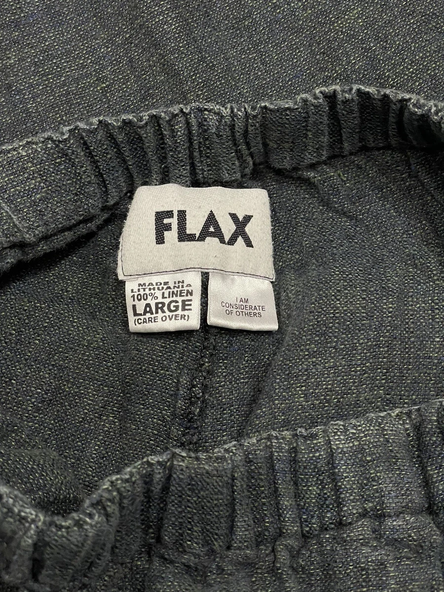 FLAX Linen Pants Size Large Subdued Dark Blue Gray Floods Lagenlook Cross Weave
