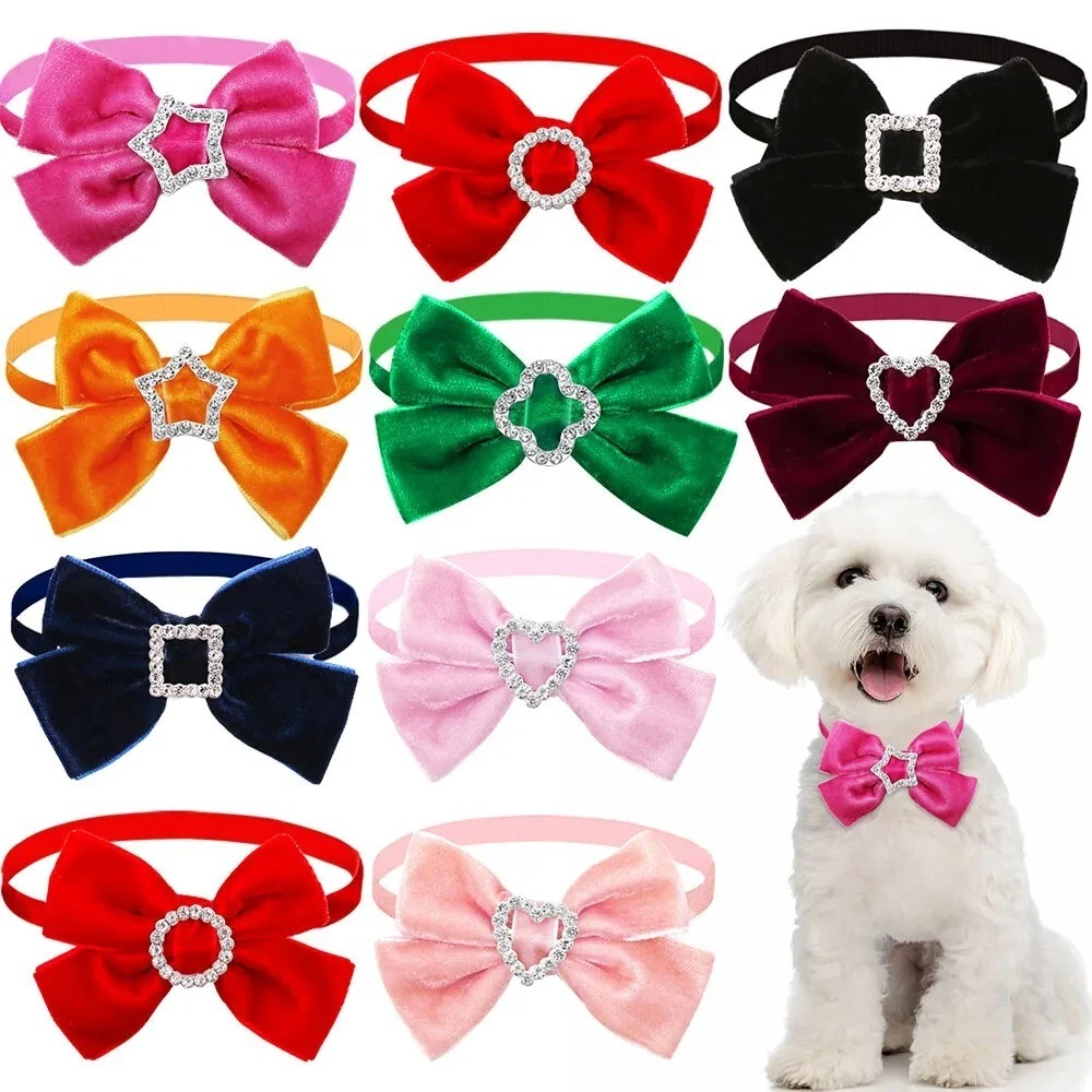 50Pcs Diamond Winter Design Dog Bowtie Collar Festival Pet Cat Grooming Supplies