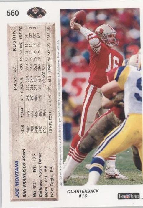 1992 Upper Deck Joe Montana #560 | eBay 1992 Upper Deck Joe Montana #560 | eBay