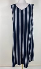 Veronika Maine Black White Striped Shift Dress Size 14 V-Neck Work Wear Office